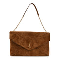 Suede Large Cassandre Pouch On Chain Caramel Cognac