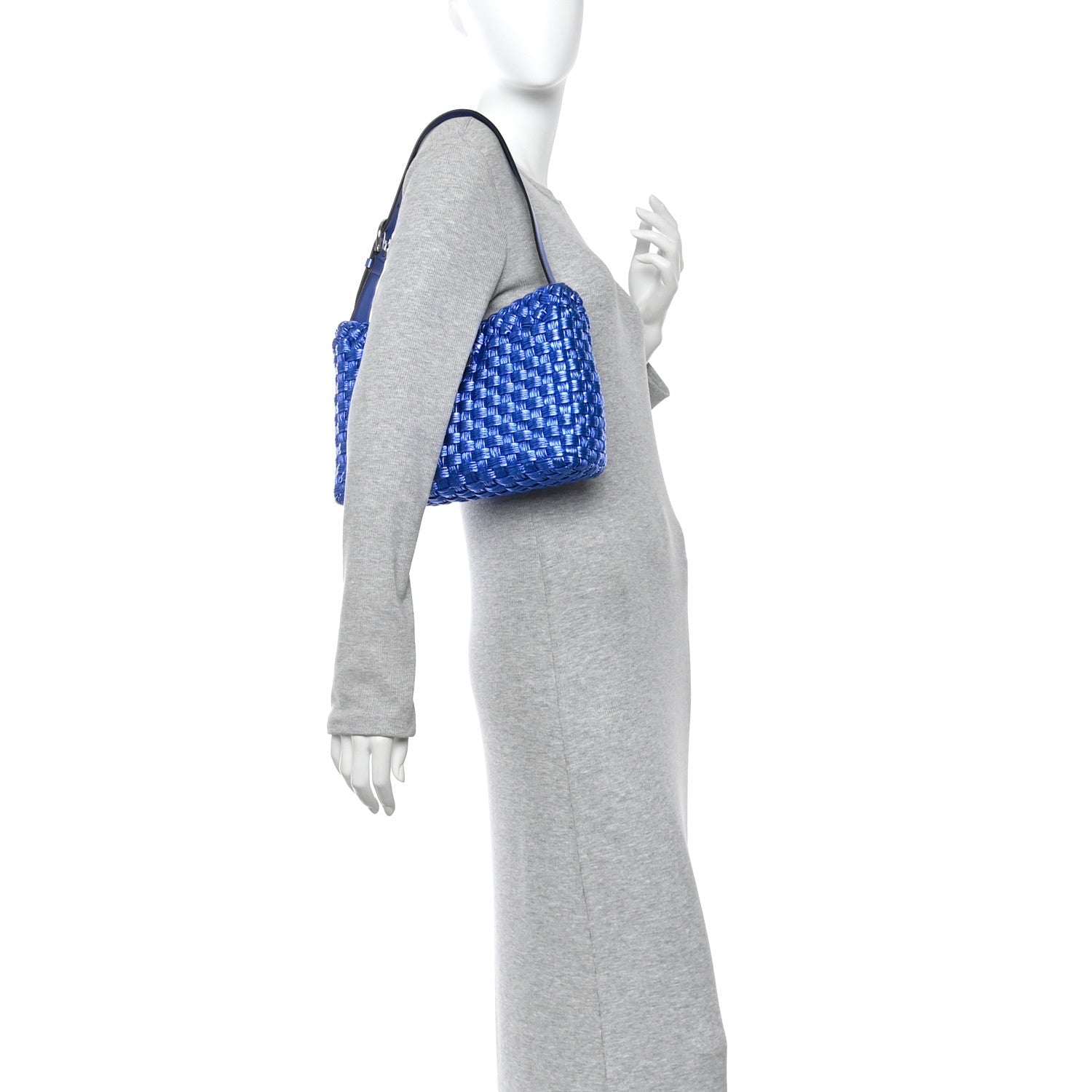 Metallic Woven Calfskin Trifolio Shoulder Bag Bluette