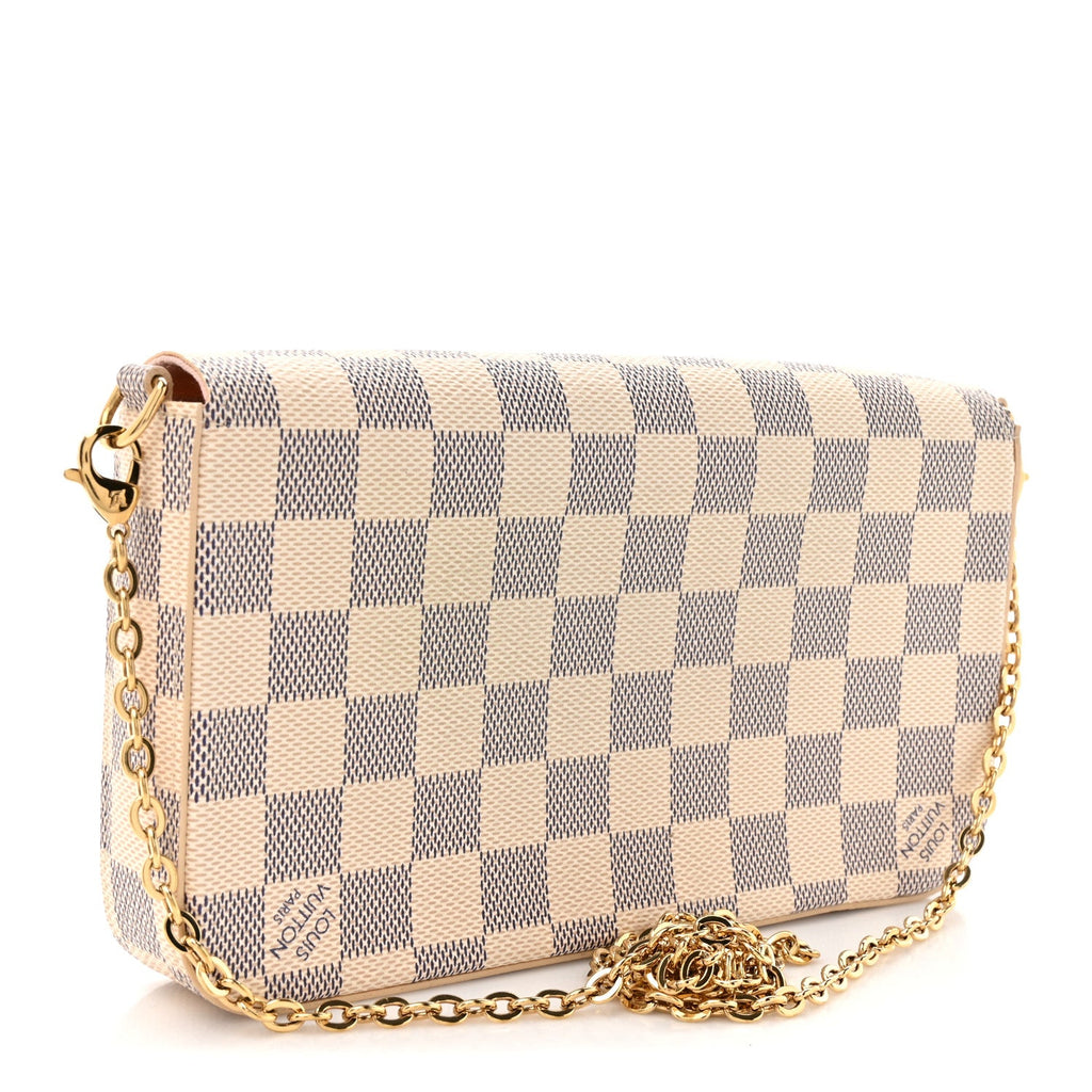 Damier Azur Pochette Felicie Chain Wallet Rose Ballerine