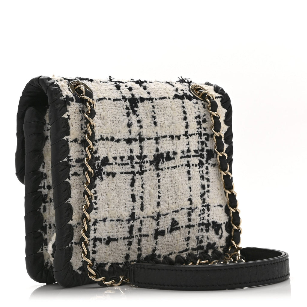 Tweed Braided Calfskin Mini My Own Frame Flap Grey Black