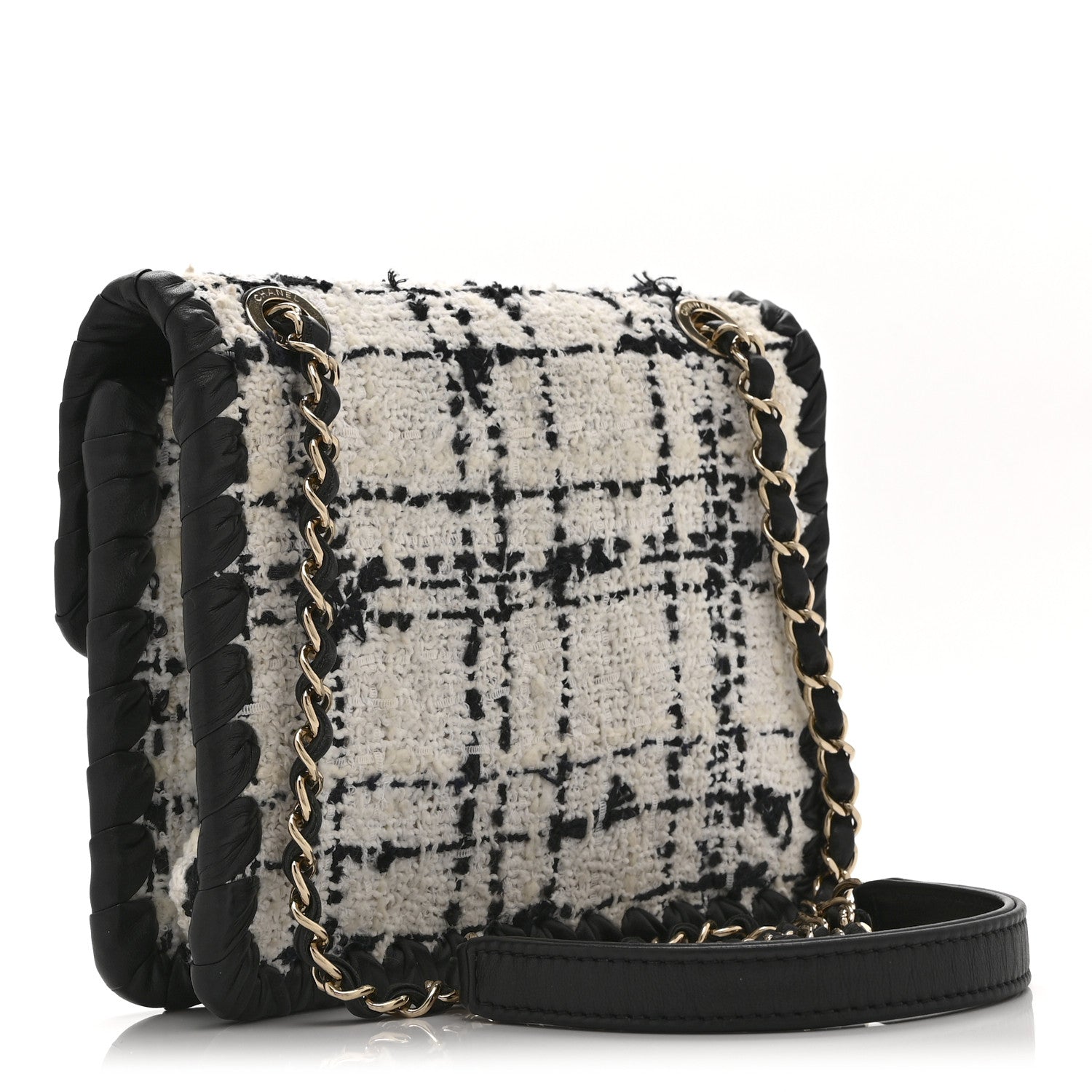 Tweed Braided Calfskin Mini My Own Frame Flap Grey Black
