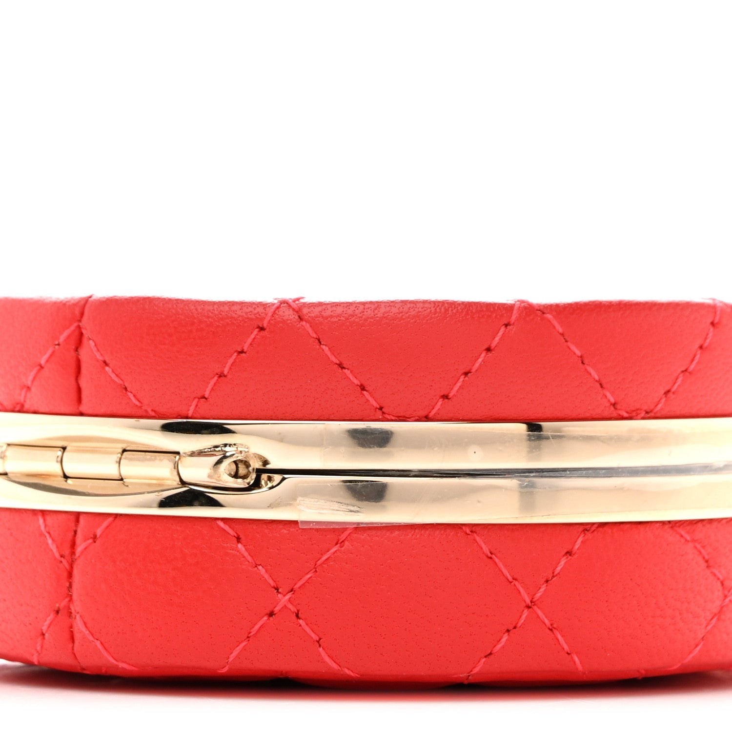Lambskin Enamel Quilted Round Poker Chip Clutch With Chain Red White