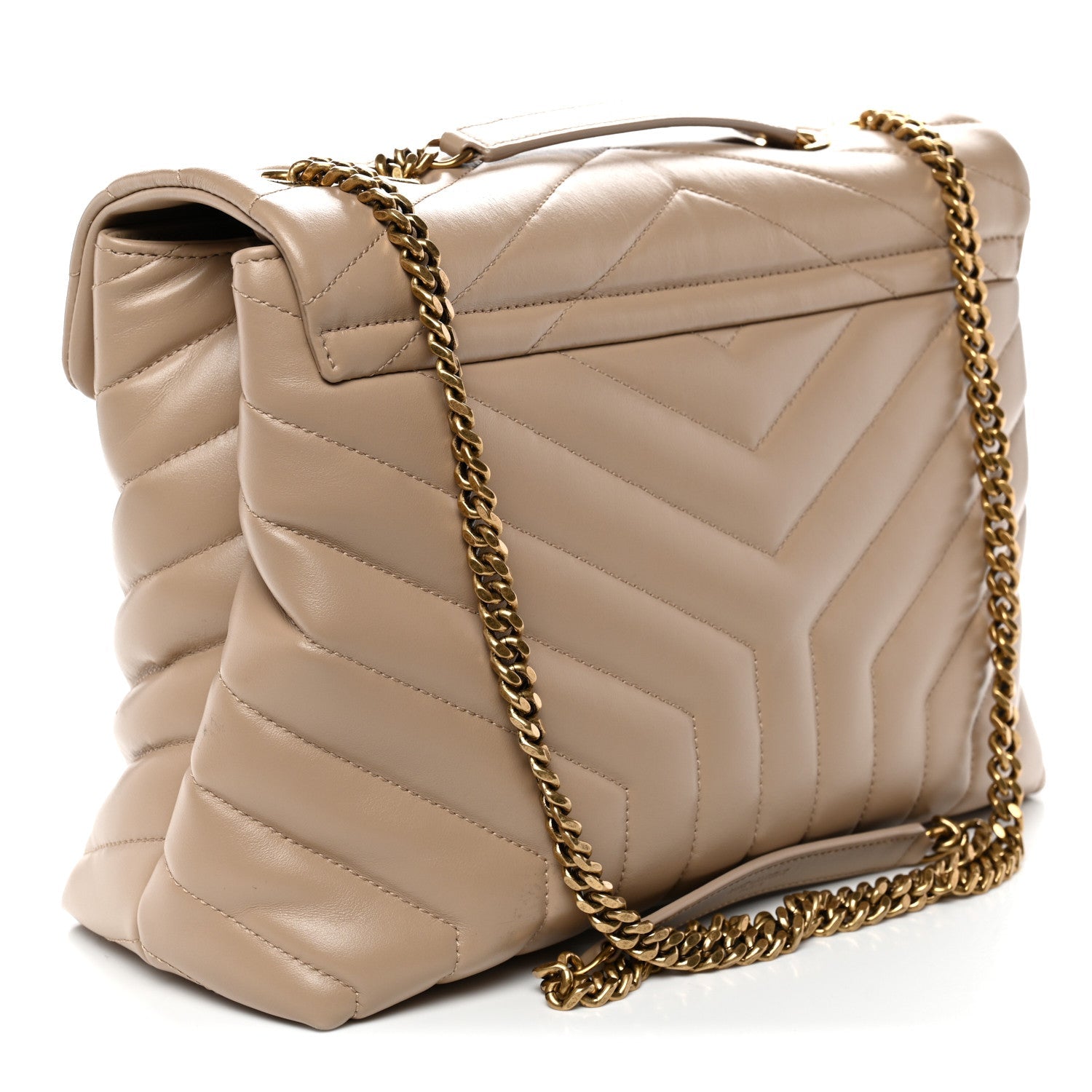 Calfskin Y Quilted Monogram Medium Loulou Chain Satchel Dark Beige