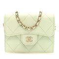 Caviar Quilted Flap  Holder On Chain Light Green