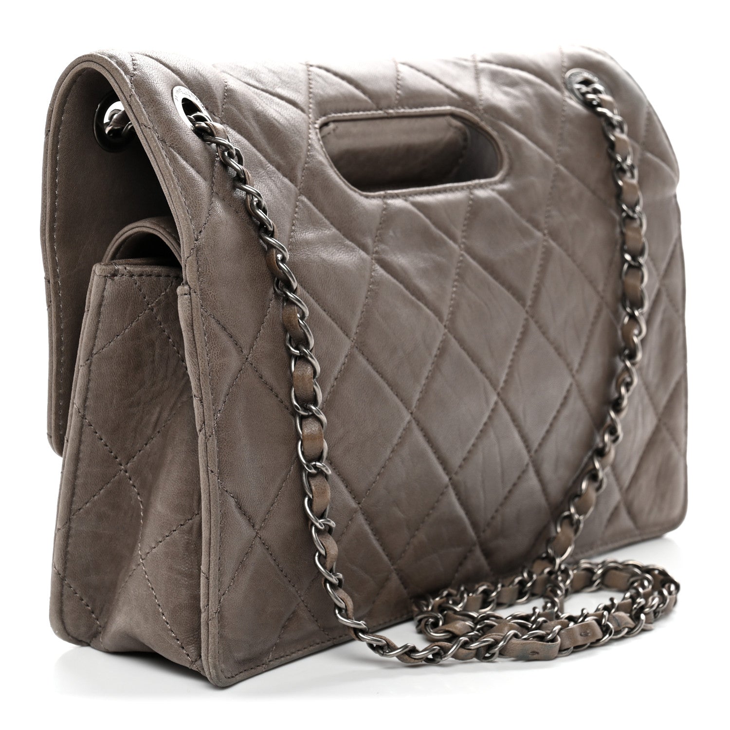 Washed Lambskin Jumbo Take Away Flap Grey