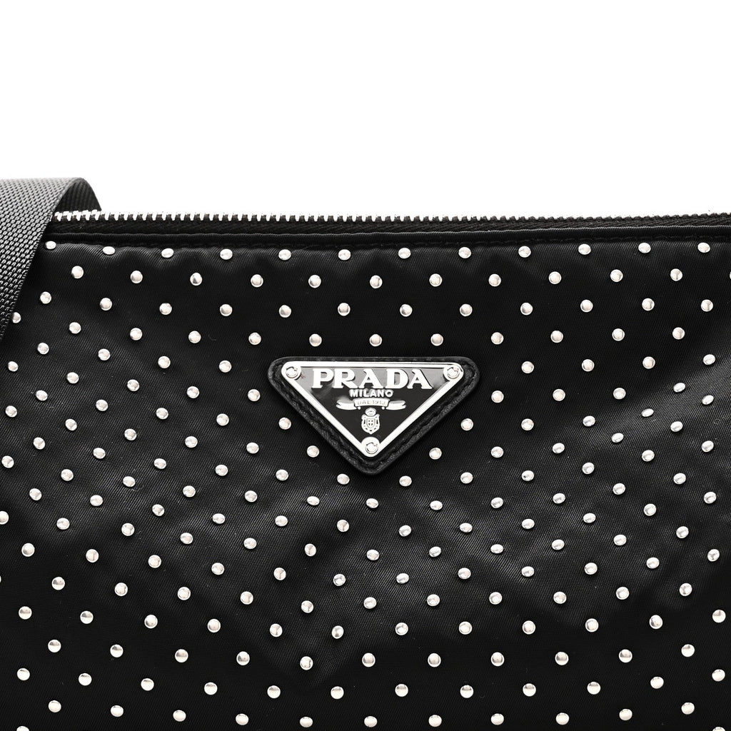 Re-Nylon Studded Shoulder Bag Black