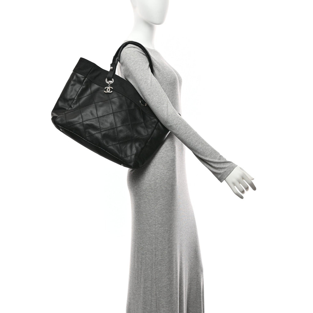Coated Canvas Quilted Large Paris Biarritz Tote Black