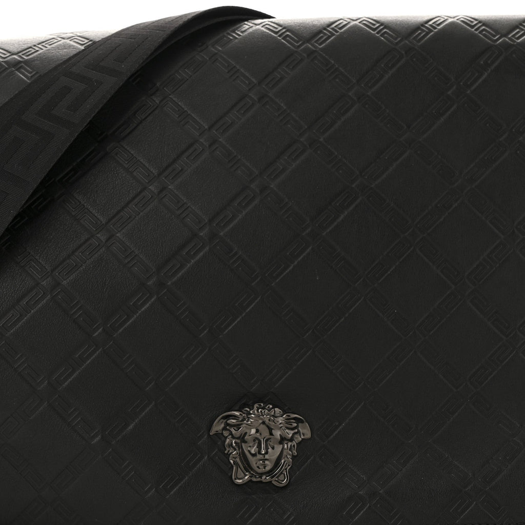 Calfskin Embossed Medusa Messenger Bag Black