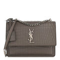 Calfskin Crocodile Embossed Medium Monogram Sunset Fog
