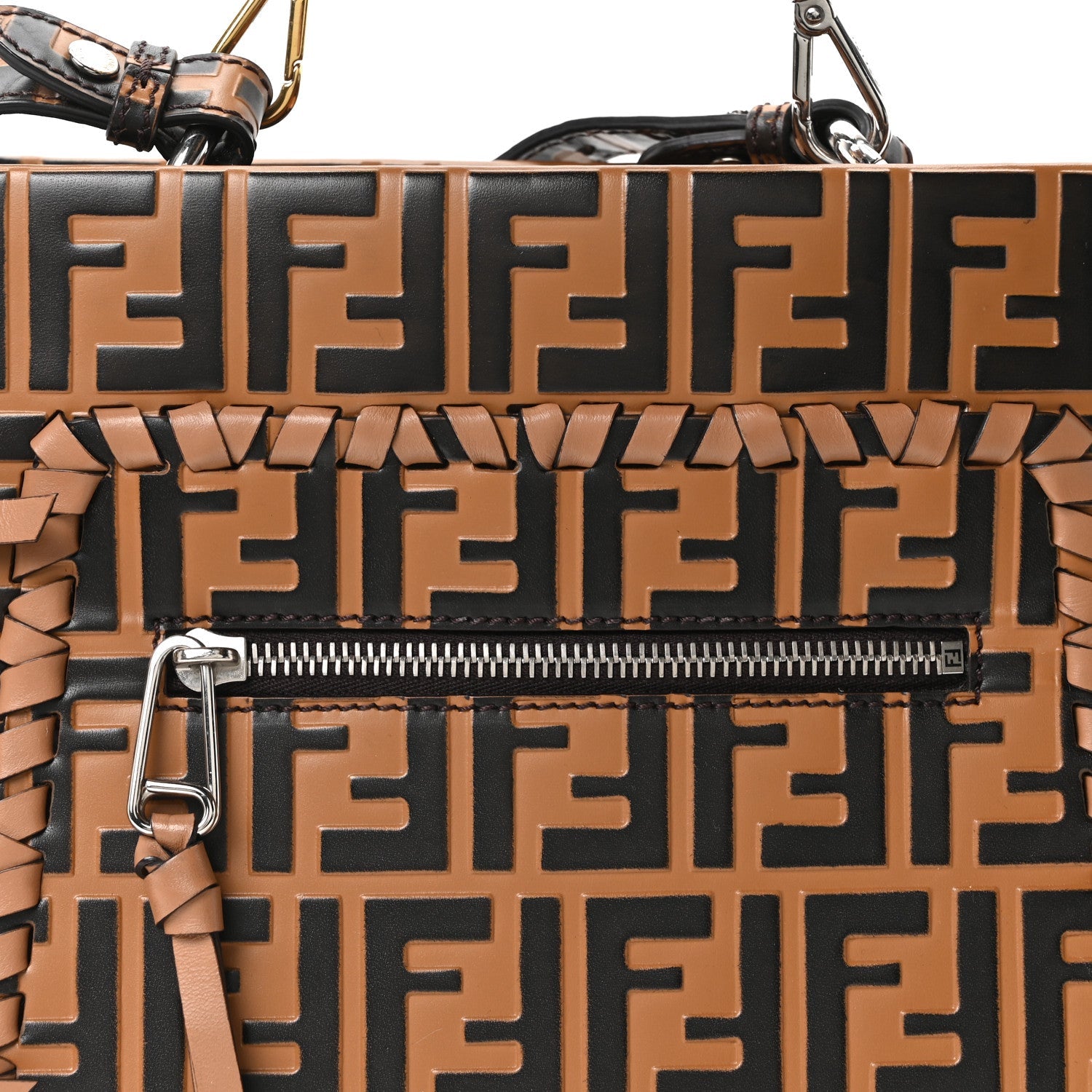 Vitello Century F is Fendi Whipstitch Threads FF Embossed Small Runaway Satchel Tobacco Orzo
