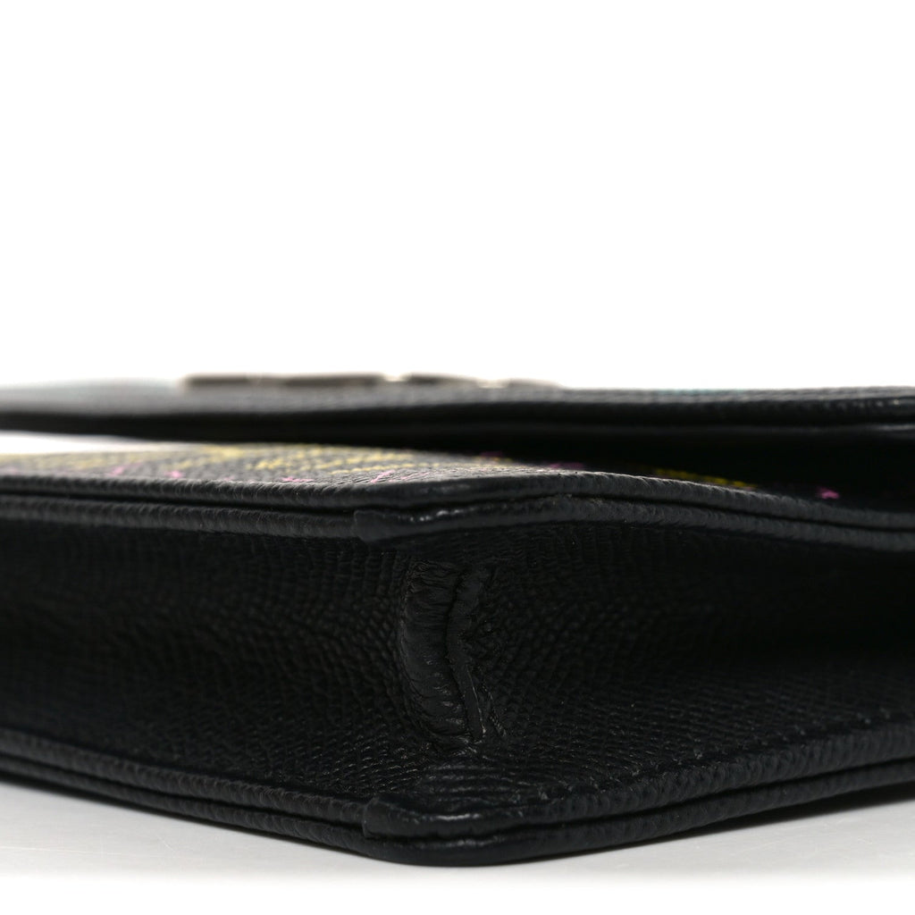 Grained Calfskin Graffiti BB Wallet On Chain Black