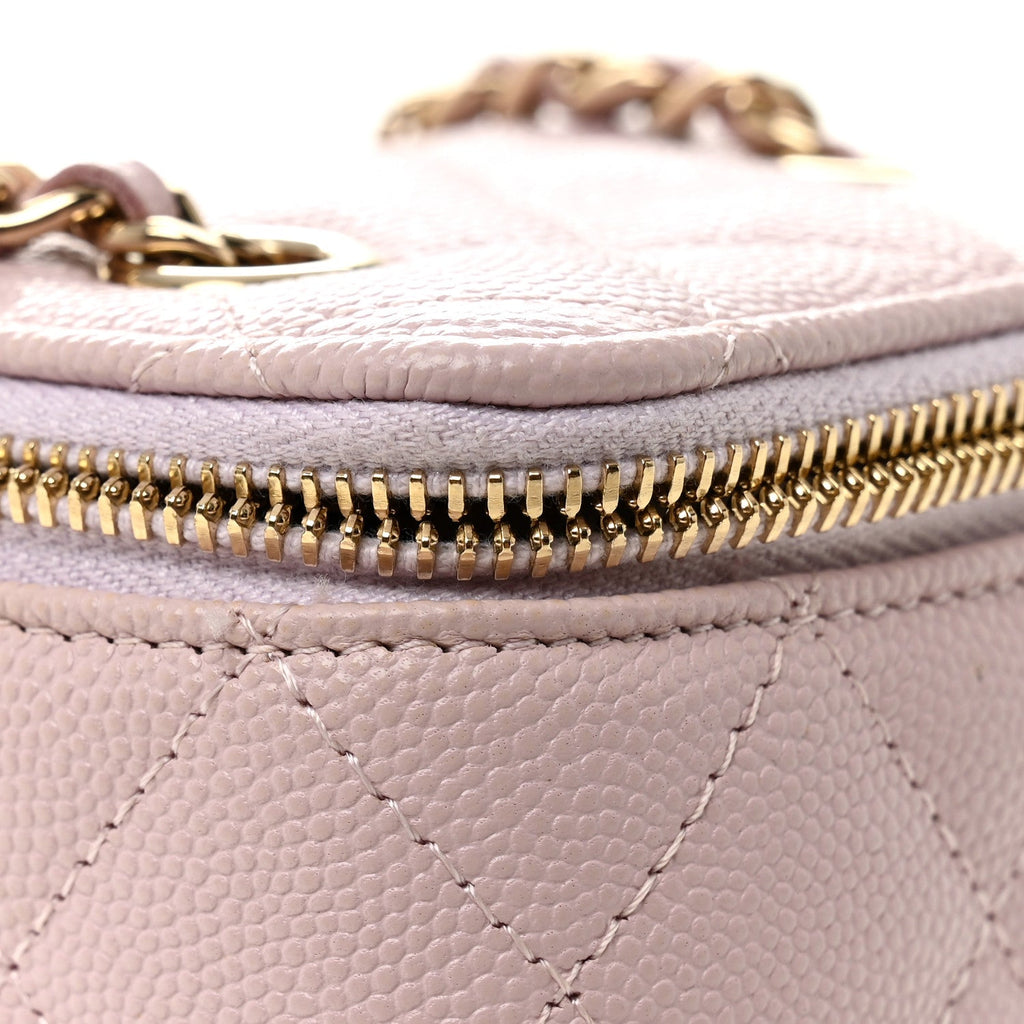 Caviar Quilted Mini Vanity Case With Chain Light Pink