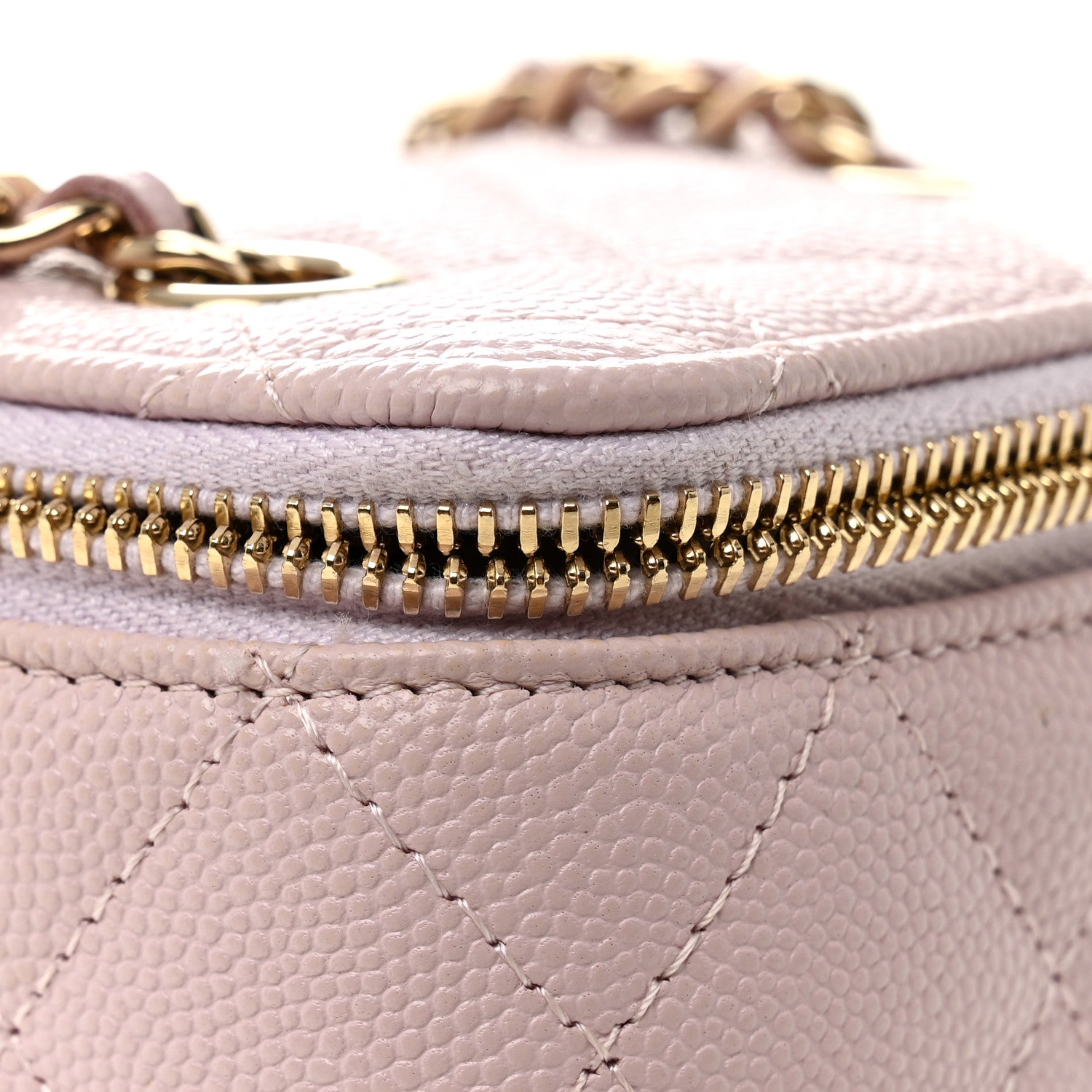 Caviar Quilted Mini Vanity Case With Chain Light Pink