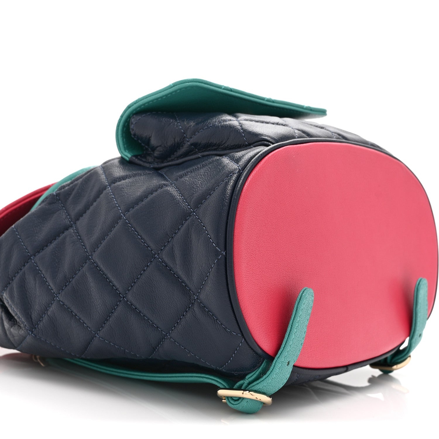 Goatskin Quilted Duma Drawstring Backpack Navy Turquoise Pink