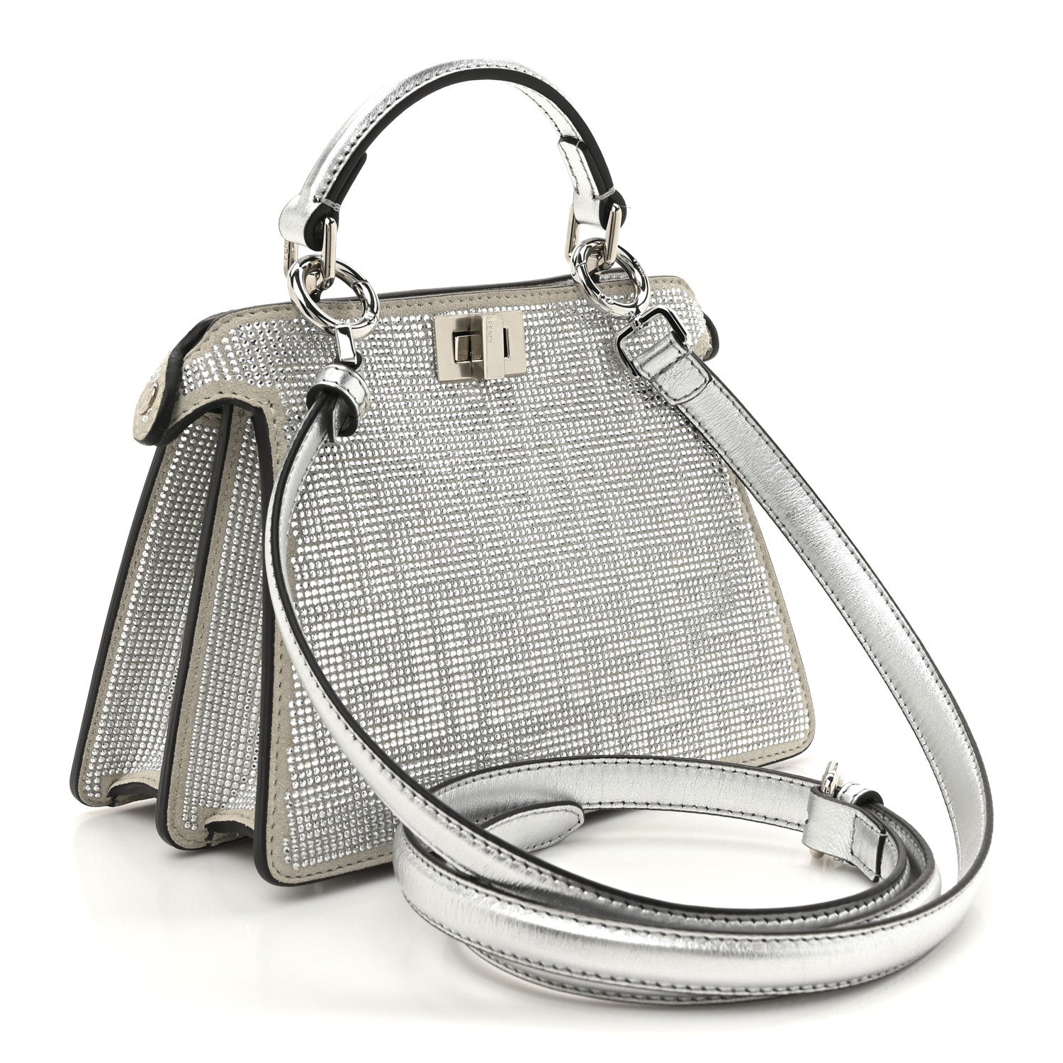 Crystal Vitello Laminato FF Petite Peekaboo I SEE U Satchel Crystal Argento