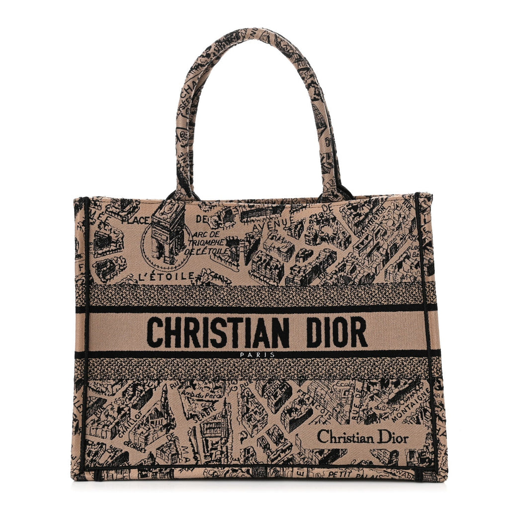 Canvas Embroidered Medium Plan De Paris Book Tote Beige Multi