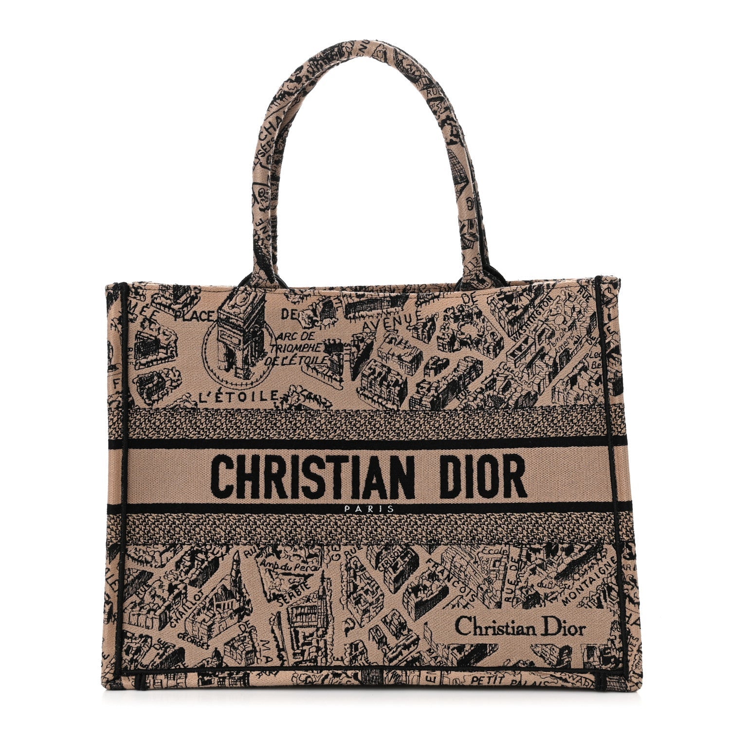 Canvas Embroidered Medium Plan De Paris Book Tote Beige Multi