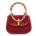 Moire Fabric Calfskin Rhinestone Monogram Monochrome Lizard Embossed Mini Bamboo 1947 Top Handle Chain Bag Red