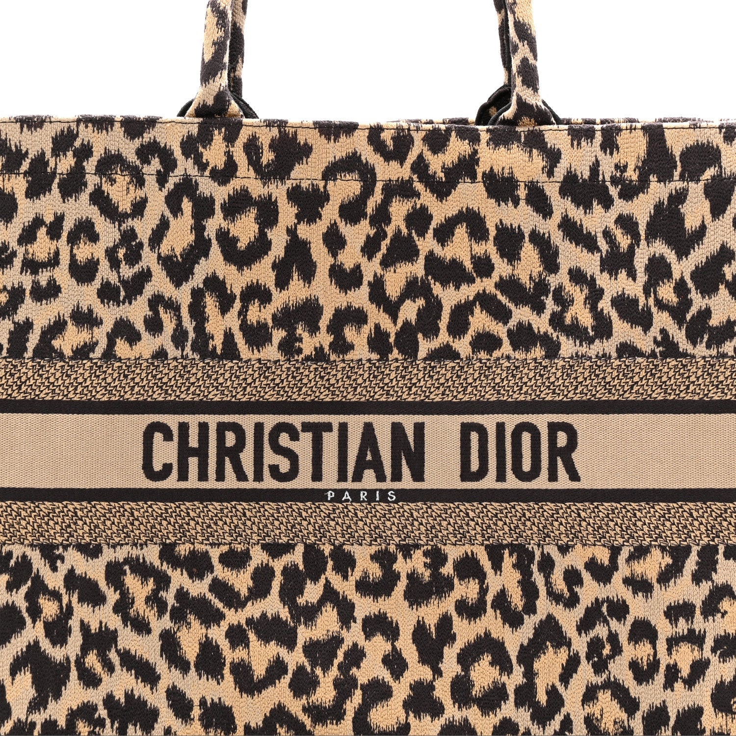 Canvas Mizza Embroidered Large Leopard Book Tote Beige
