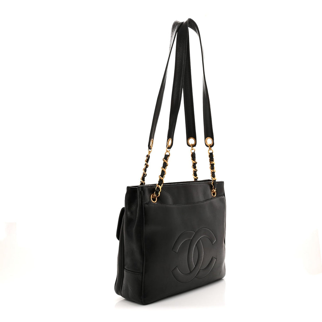 Lambskin CC Flap Shopping Tote Black