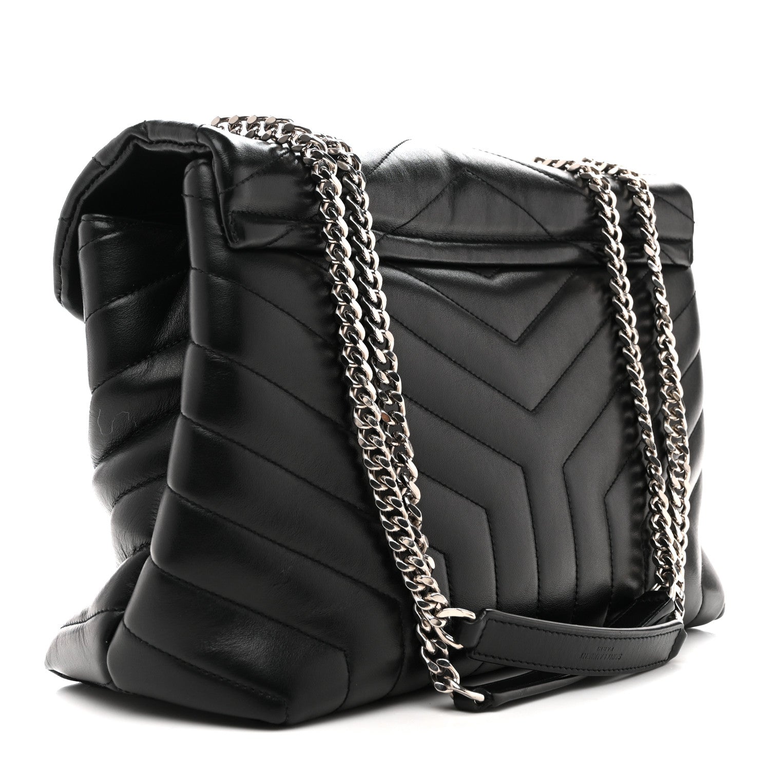 Calfskin Y Quilted Monogram Medium Loulou Chain Satchel Black
