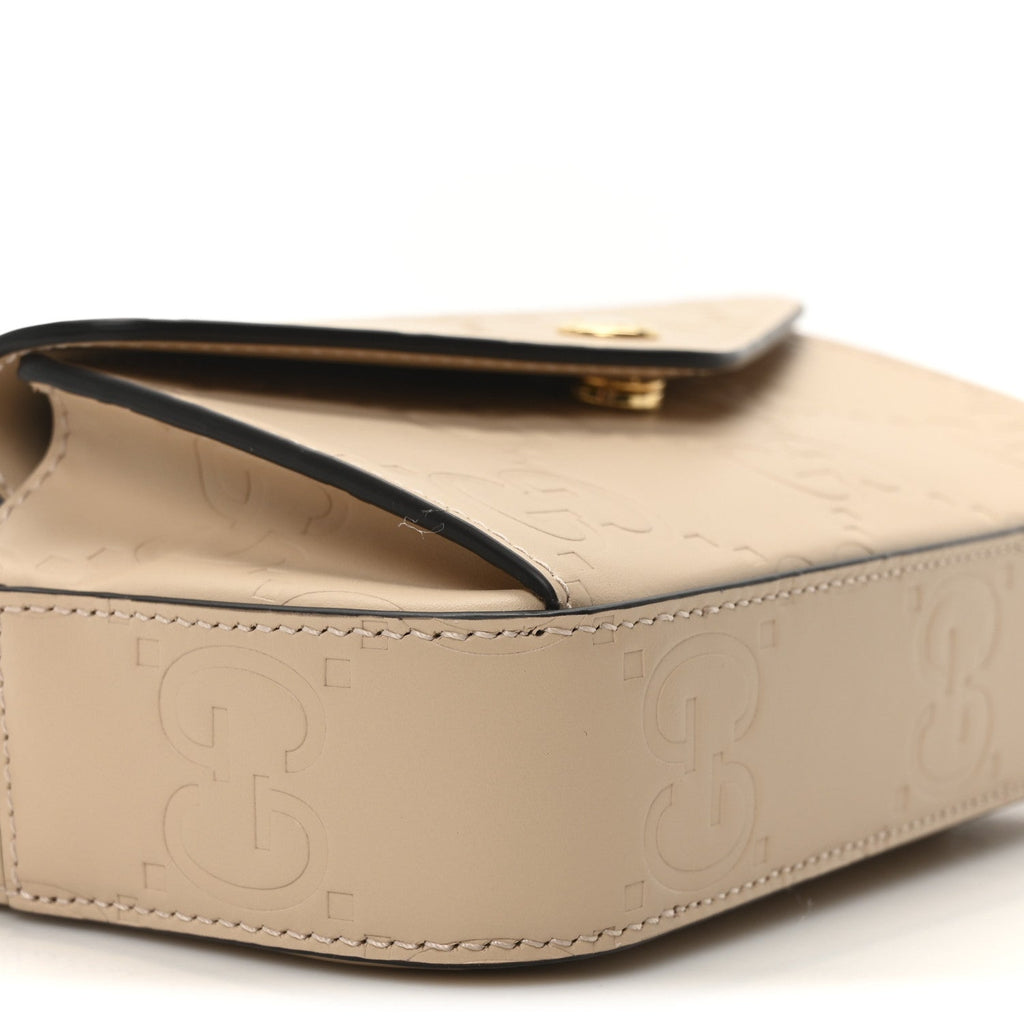Calfskin GG Super Mini Debossed Chain Wallet Light Beige