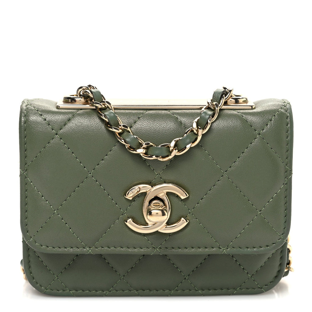 Lambskin Quilted Trendy CC  Holder On Chain Green