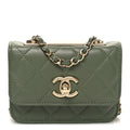 Lambskin Quilted Trendy CC  Holder On Chain Green