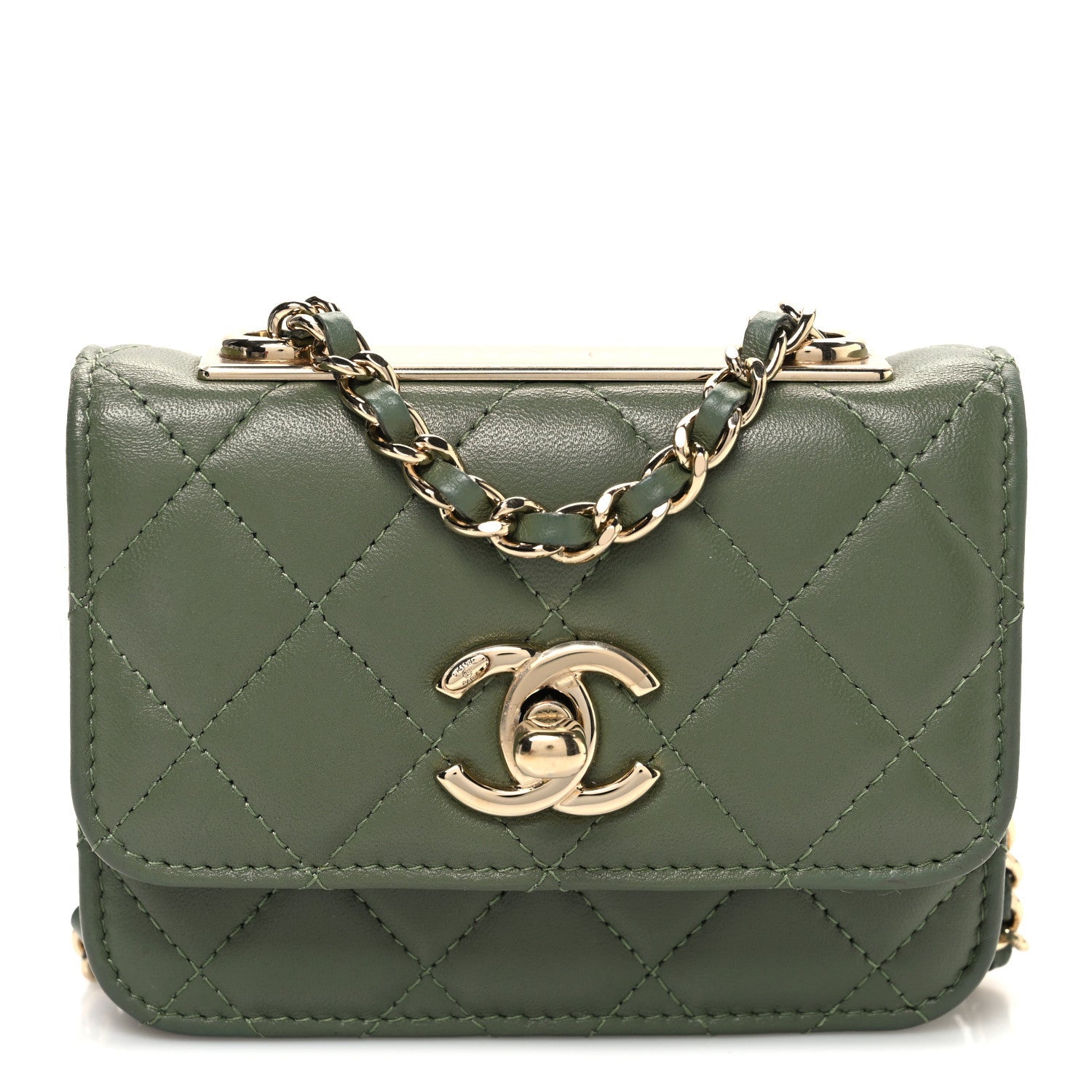 Lambskin Quilted Trendy CC  Holder On Chain Green