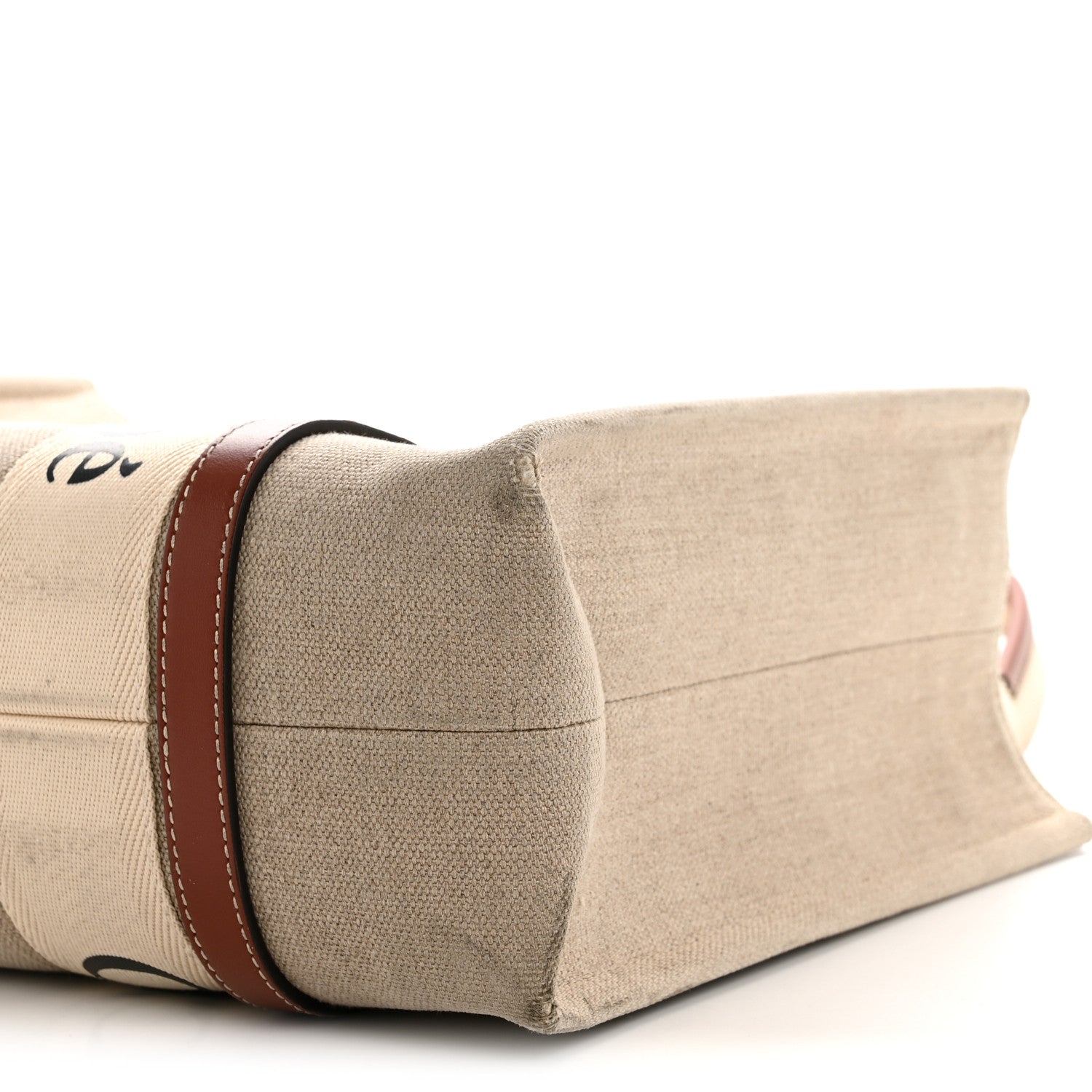 Linen Calfskin Medium Woody Ribbon Tote White Brown