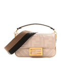 Canvas Vitello King Bi-Color Strap FF Embroidered Mini Baguette Poudre