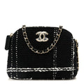Tweed Quilted Mini Clutch With Chain Black White
