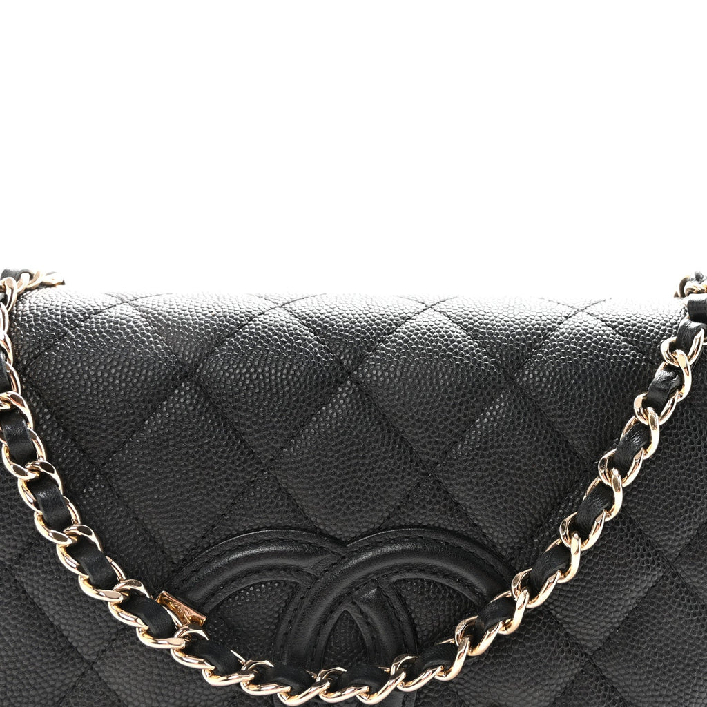 Caviar Quilted CC Filigree Wallet On Chain WOC Black
