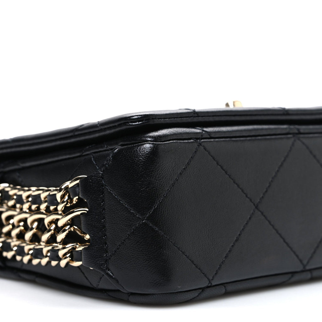 Lambskin Quilted Mini Chain Rows Flap Black
