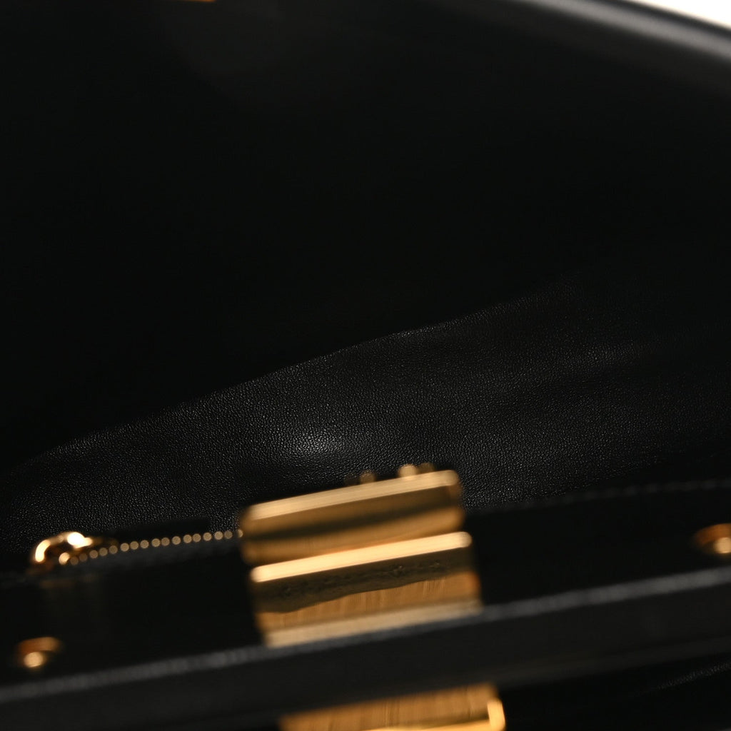 Shearling Nappa Macro FF 1974 Mini Peekaboo Iconic Satchel Tobacco Black