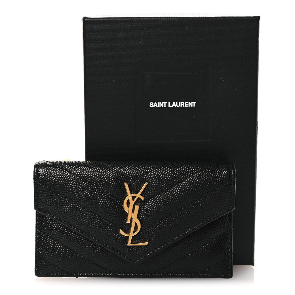 Grain De Poudre Matelasse Chevron Monogram Compact Wallet Black