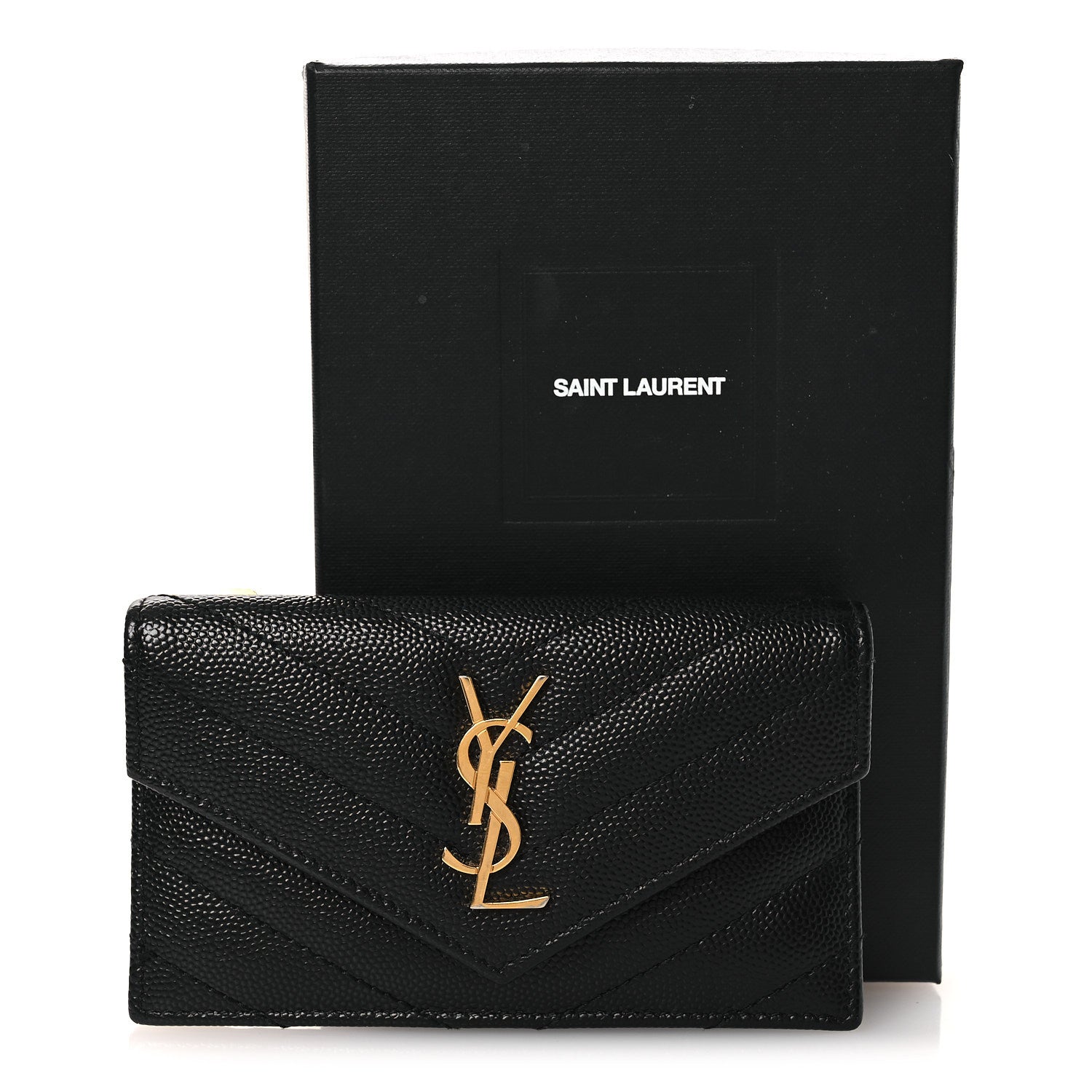 Grain De Poudre Matelasse Chevron Monogram Compact Wallet Black