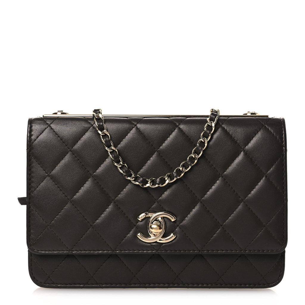 Lambskin Quilted Trendy CC Wallet On Chain WOC Dark Brown