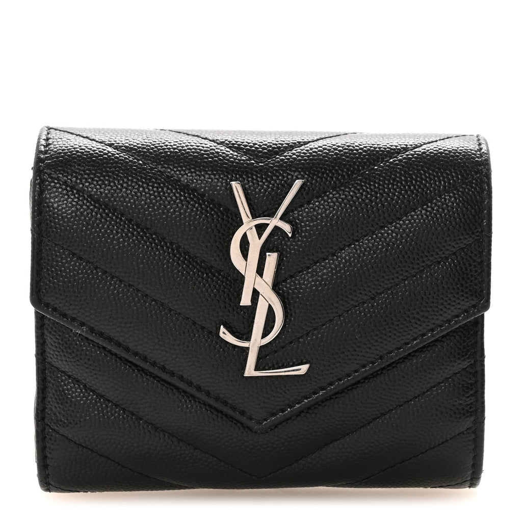 Grain De Poudre Matelasse Chevron Monogram Compact Tri Fold Wallet Black
