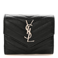 Grain De Poudre Matelasse Chevron Monogram Compact Tri Fold Wallet Black