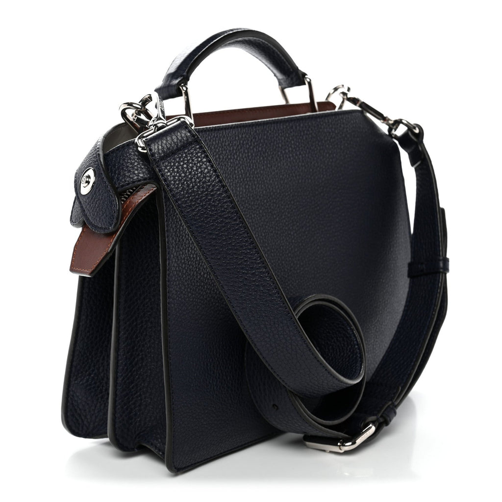 Cuoio Romano Vitello Cover Glazed Fabric Bi-Color FF 1974 Mini Peekaboo I SEE U Satchel Blue Dark Brown Tobacco Moro