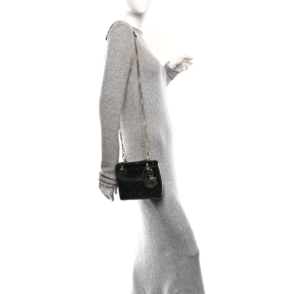 Patent Cannage Mini Lady Dior Black