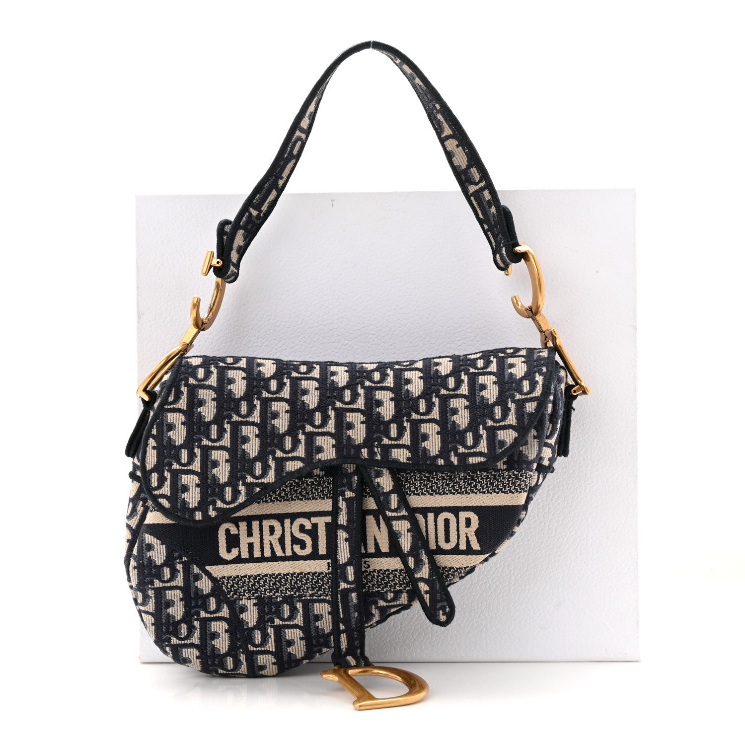 Oblique Embroidered Saddle Bag Blue