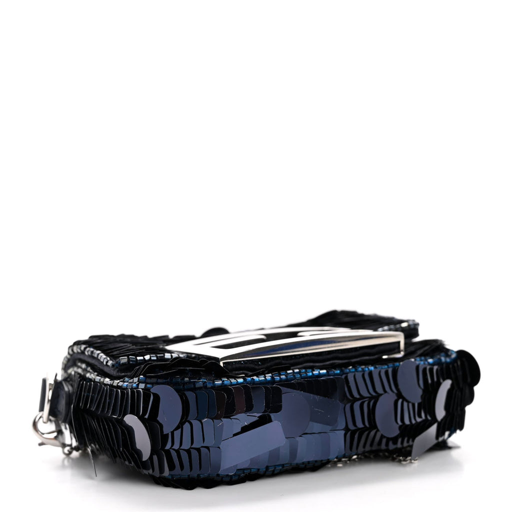Sequin Paillettes Shiny Nappa Sex and the City Nano Maxi Buckle Baguette Charm Blue