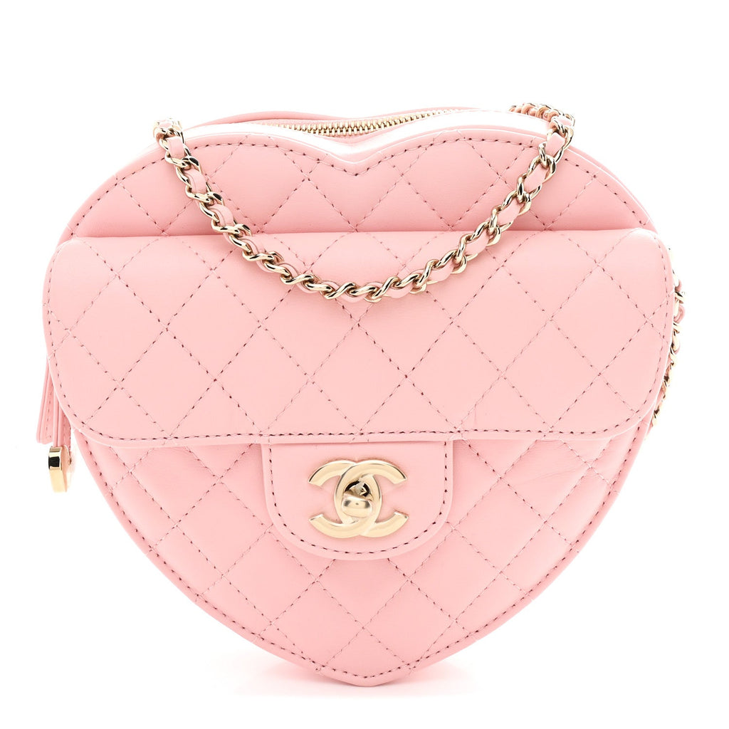 Lambskin Quilted Large CC In Love Heart Bag Light Pink