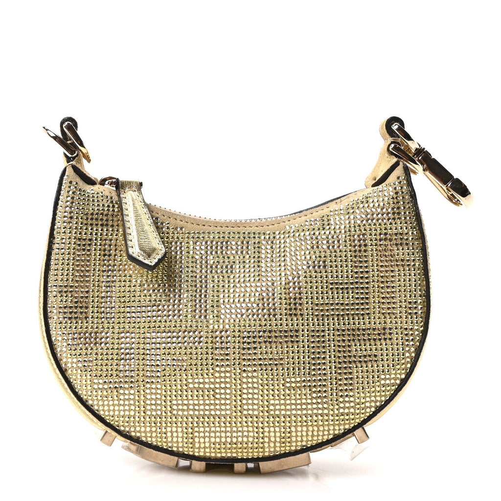 Crystal Vitello Laminato Suede FF Nano Fendigraphy Hobo Charm Platino