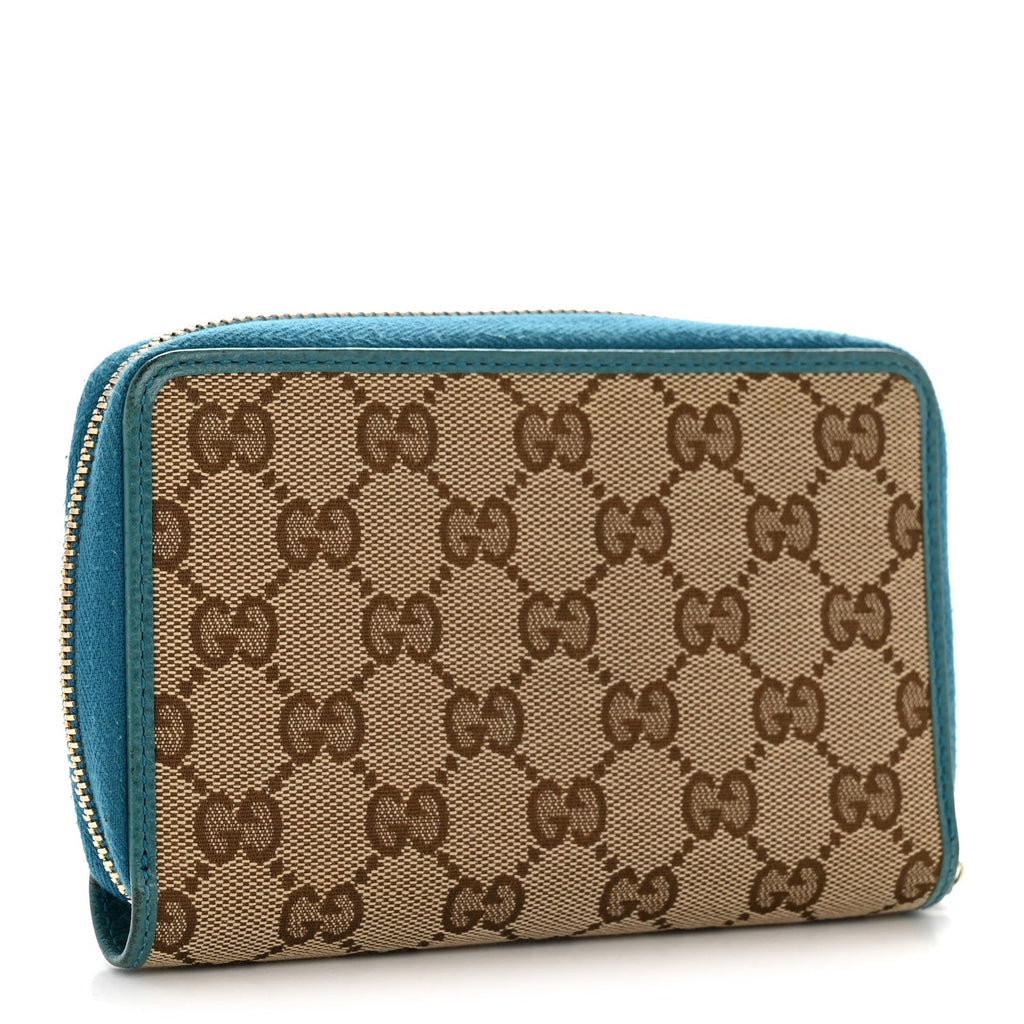Monogram Dollar Calfskin Zip Around Compact Wallet Beige Ebony Deep Cobalt