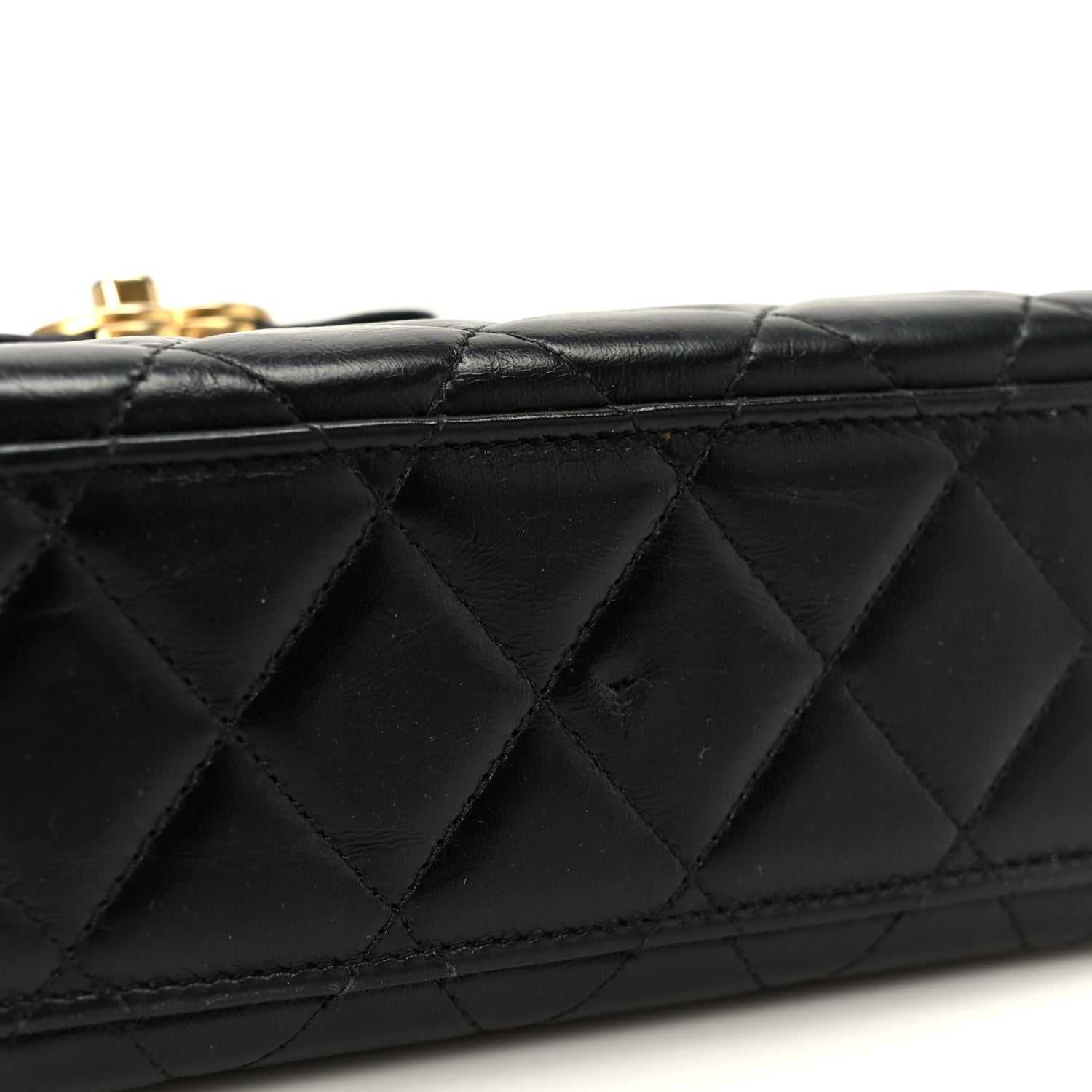 Shiny Aged Calfskin Quilted Nano Kelly Shopper Black