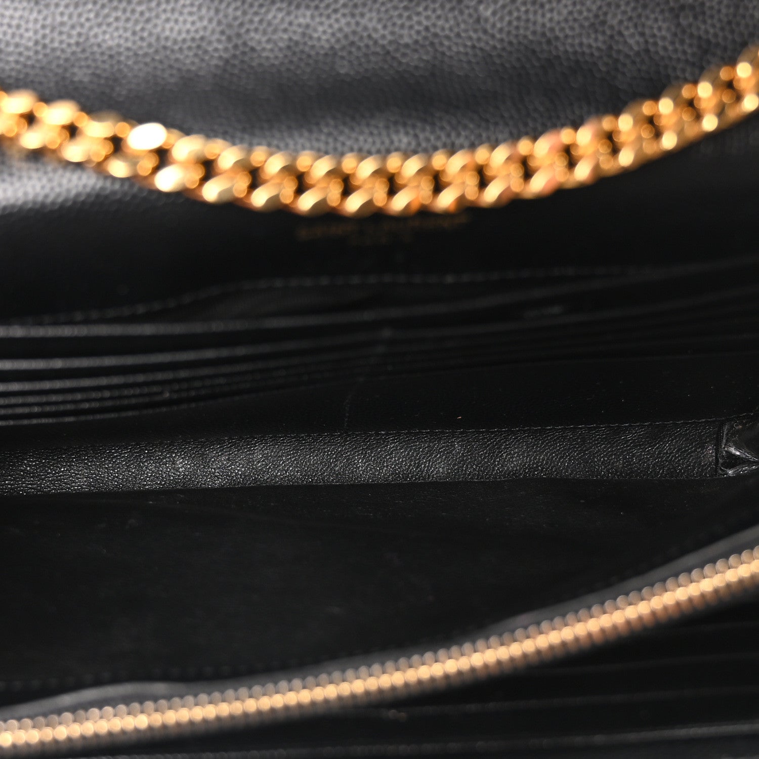 Grain De Poudre Matelasse Chevron Monogram Envelope Chain Wallet Black