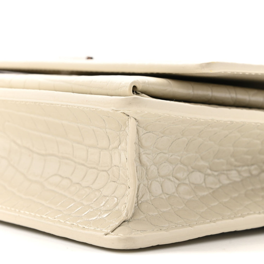 Calfskin Crocodile Embossed Monogram Sunset Chain Wallet Blanc Vintage